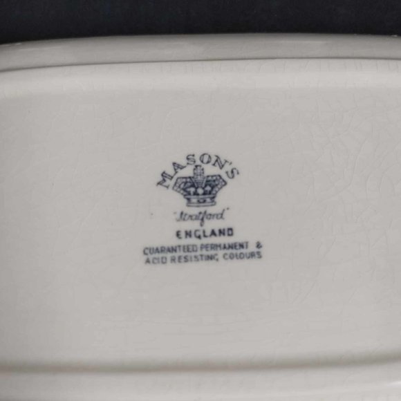 Mason's Stratford Blue Condiment Set Salt Pepper Shakers Mustard Jar Tray - Picture 10 of 11